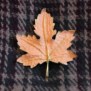 Pink Enamel Maple Leaf Gold Tone Pin Brooch